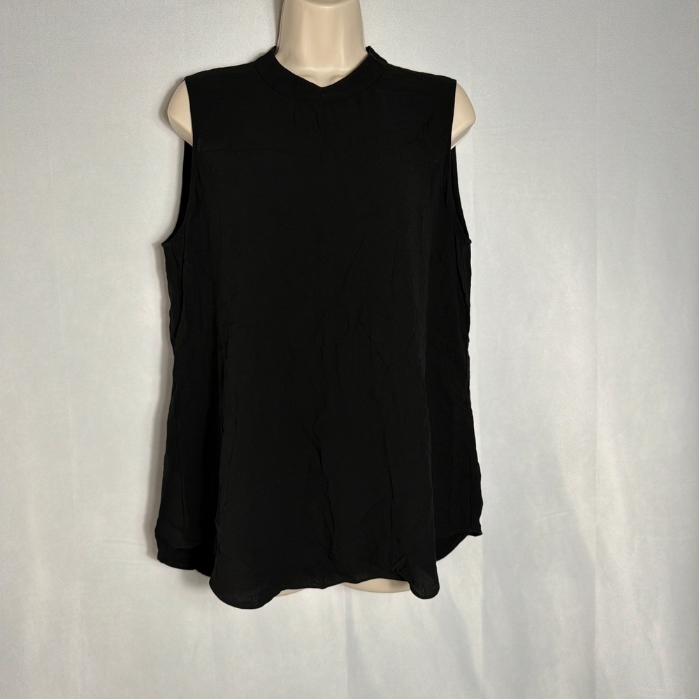 Eileen Fisher Top Silk Mock Neck Keyhole Sleeveless Medium Black Womens